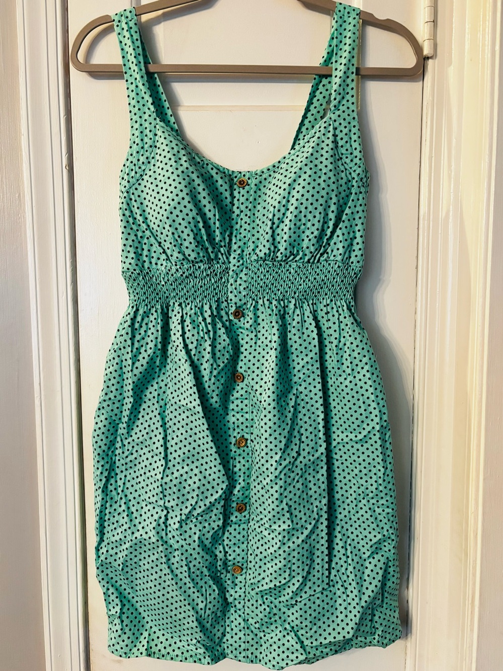 Fun Aqua Mint Polka Dot Front Button-Down Dress -size Medium